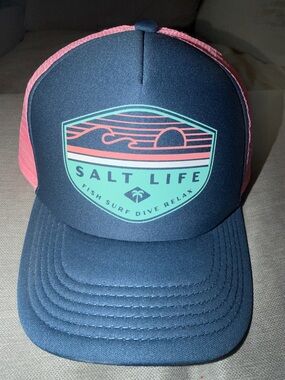 Salt Life Navy Cap with Coral Pink Mesh